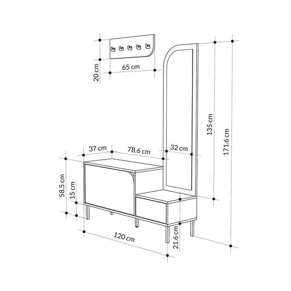 Shoe Cabinet with Coat Hanger, Mirror & Bench - Karrari