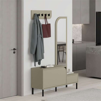 Mila Shoe Cabinet, Ash Green, Coat hanger, Mirror, Shoe Bench