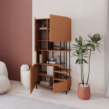 Key Bookcase, Wood and Metal, Cinnamon