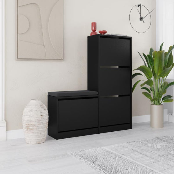 DUDE Shoe Cabinet with Bench – Black Bute - Karrari