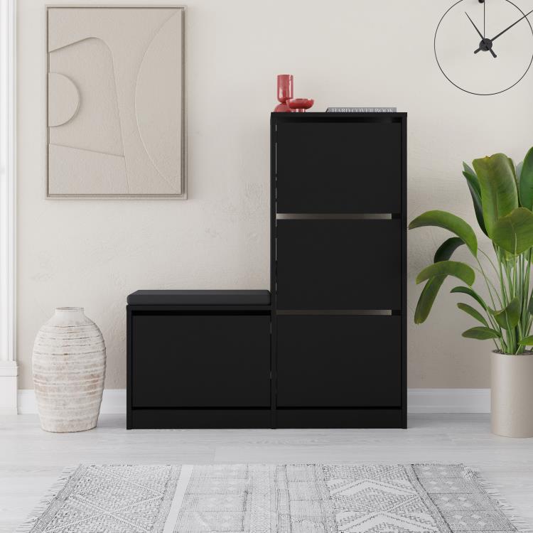 DUDE Shoe Cabinet with Bench – Black Bute - Karrari