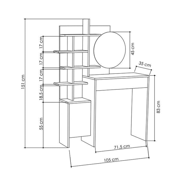 Vanity Dressing Table, White Wood - Karrari