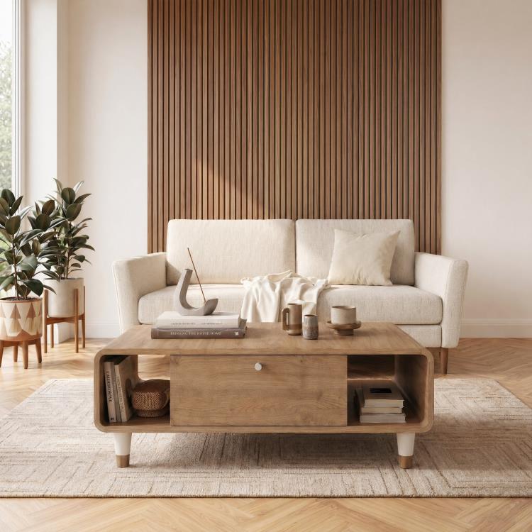 DORO Coffee Table with Drop-Down Storage & Open Shelves