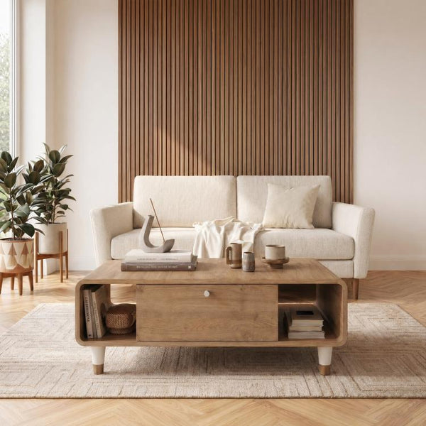 DORO Coffee Table with Drop-Down Storage & Open Shelves