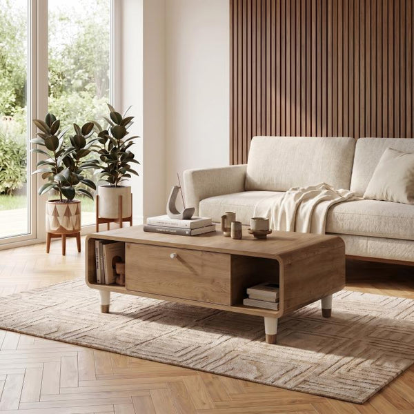 DORO Coffee Table with Drop-Down Storage & Open Shelves