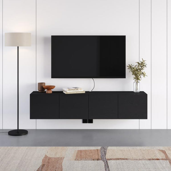COMBE TV WALL MOUNTED 180 CM BLACK WOOD - Karrari