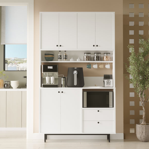 Kitchen Pantry Cabinet – White Freestanding Coffee Station