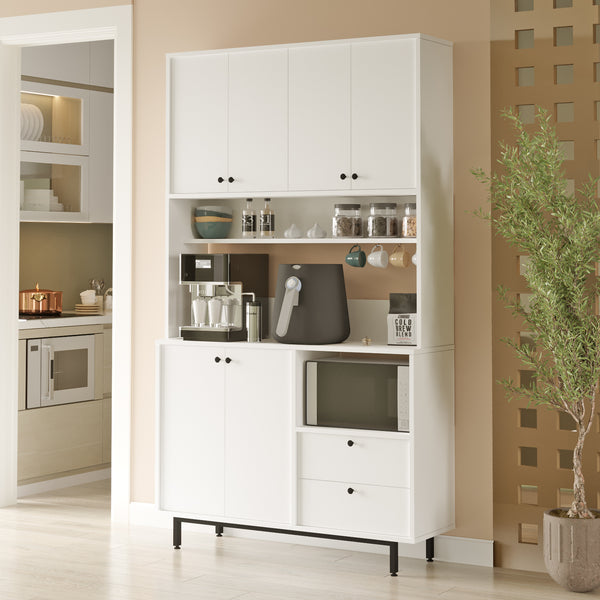 Kitchen Pantry Cabinet – White Freestanding Coffee Station