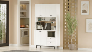 Kitchen Pantry Cabinet – White Freestanding Coffee Station