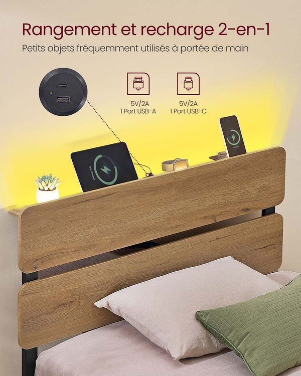 Metal Single Bed Frame with LED & USB(190x90cm) - Karrari