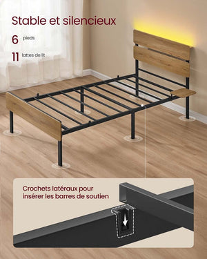 Metal Single Bed Frame with LED & USB(190x90cm) - Karrari