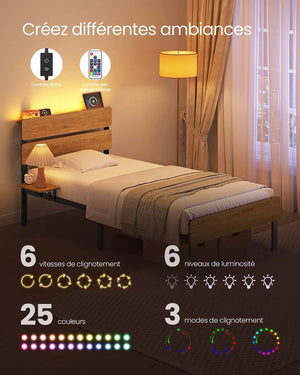 Metal Single Bed Frame with LED & USB(190x90cm) - Karrari