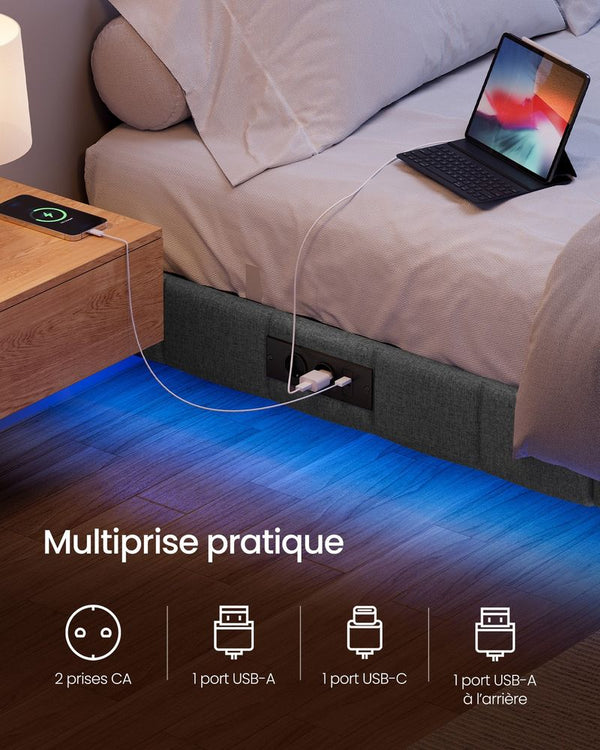 Single Bed Frame (90x190cm) LED Lighting & Electrical Outlets