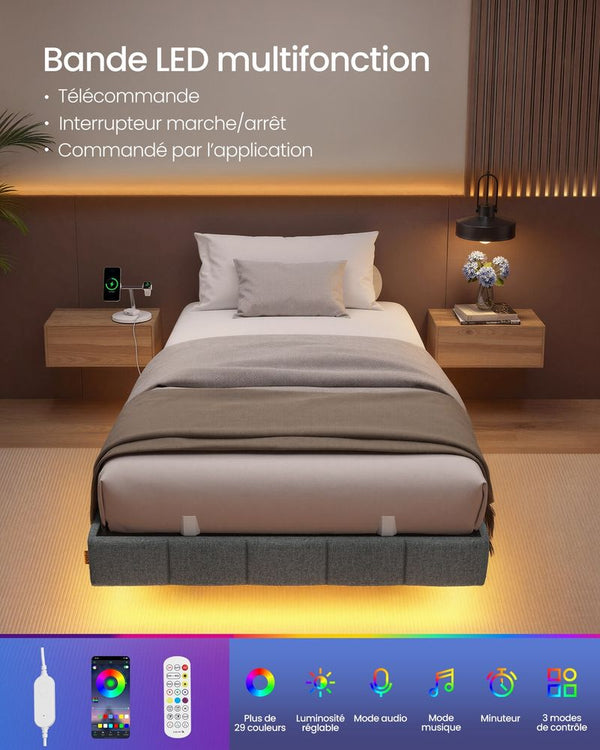 Single Bed Frame (90x190cm) LED Lighting & Electrical Outlets