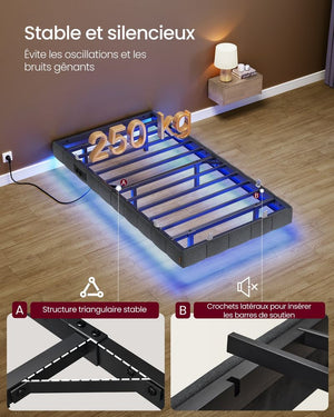 Single Bed Frame (90x190cm) LED Lighting & Electrical Outlets