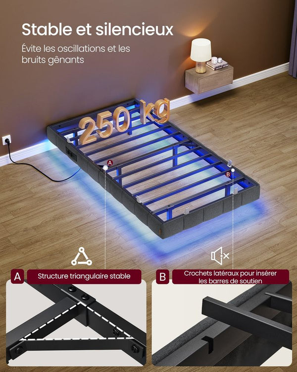 Single Bed Frame (90x190cm) LED Lighting & Electrical Outlets