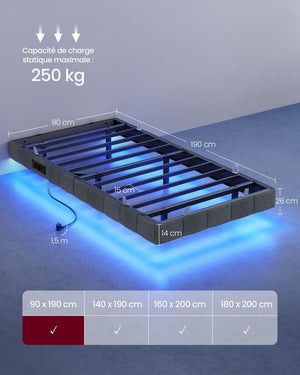Single Bed Frame (90x190cm) LED Lighting & Electrical Outlets