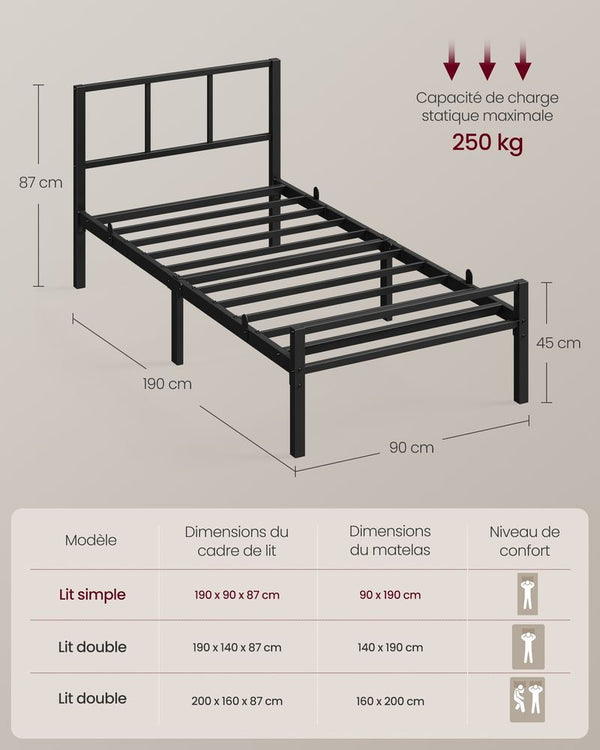 Single Metal Bed Frame (90x190cm)