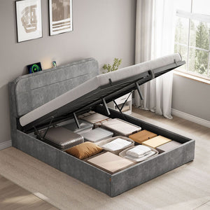 Storage Bed with Lighting – Slate Grey (140x190cm) - Karrari