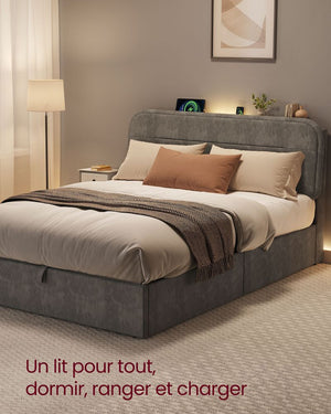Storage Bed with Lighting – Slate Grey (140x190cm) - Karrari