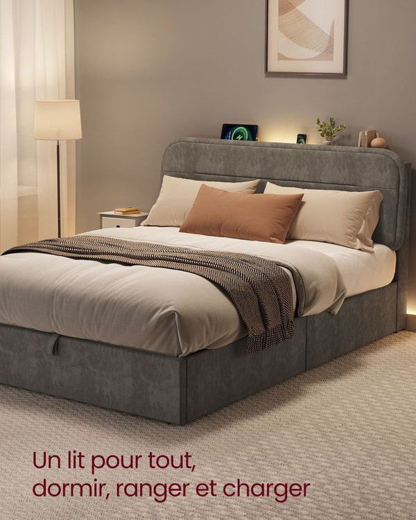 Storage Bed with Lighting – Slate Grey (140x190cm) - Karrari