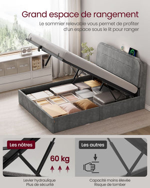 Storage Bed with Lighting – Slate Grey (140x190cm) - Karrari