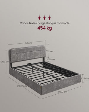 Storage Bed with Lighting – Slate Grey (140x190cm) - Karrari