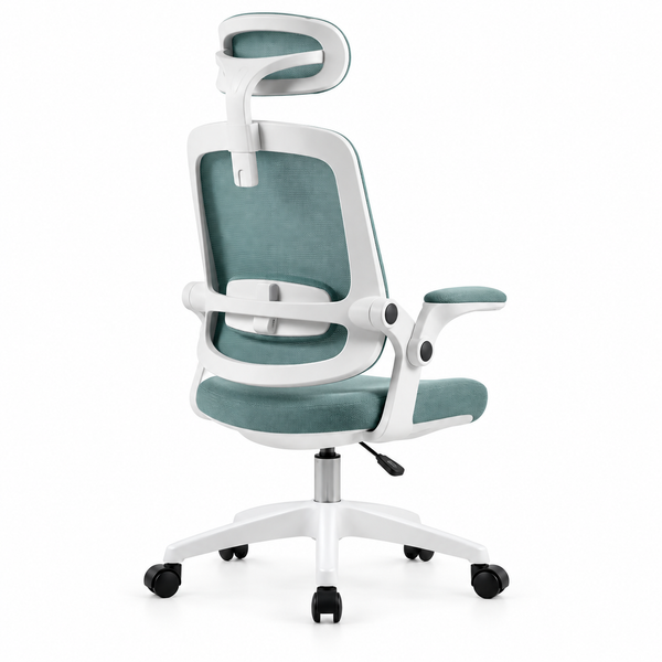 Blue Mesh Office Chair with Headrest & Adjustable Armrests