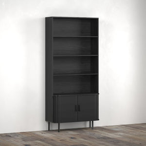 Ronin Black Bookcase - Sliding Tambour Doors - Karrari