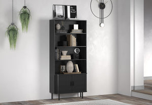 Ronin Black Bookcase - Sliding Tambour Doors - Karrari