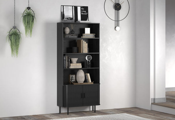 Ronin Black Bookcase - Sliding Tambour Doors - Karrari