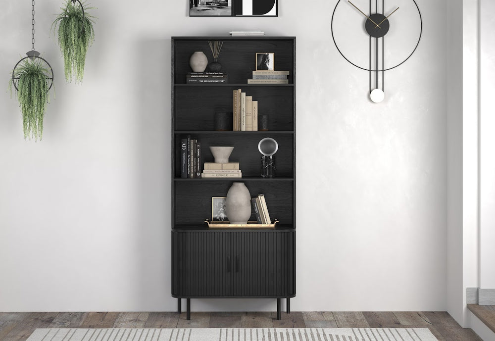 Ronin Black Bookcase - Sliding Tambour Doors - Karrari