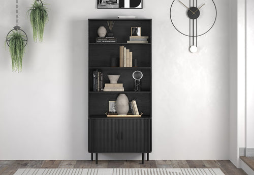 Ronin Black Bookcase - Sliding Tambour Doors - Karrari