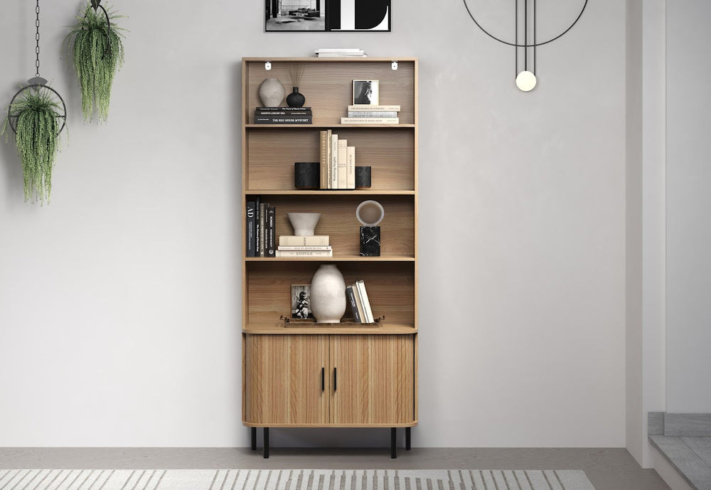Ronin Oak Bookcase - Sliding Tambour Doors - Karrari