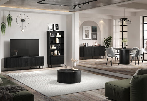 Ronin Black Bookcase - Sliding Tambour Doors - Karrari