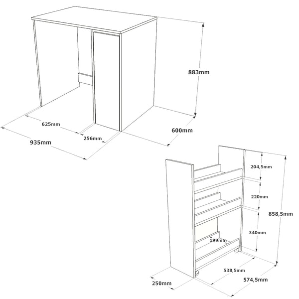 Over Washing Machine Storage Unit 3-Tier Pull-Out Trolley