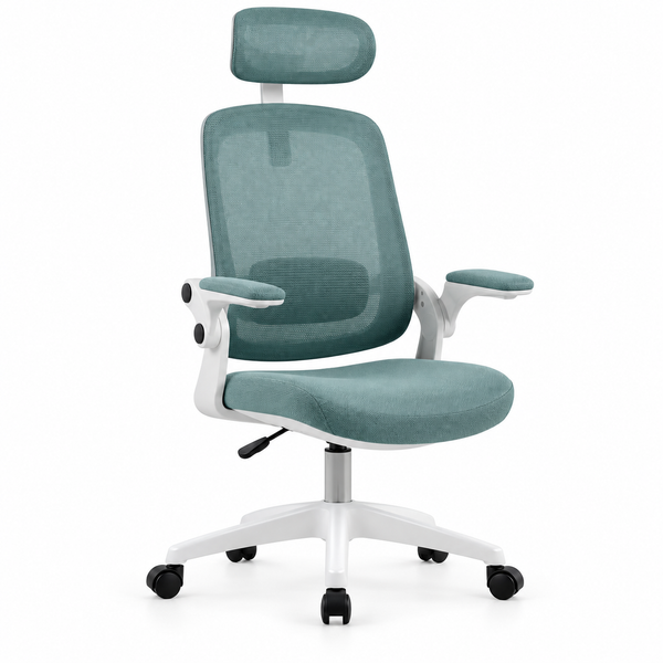 Blue Mesh Office Chair with Headrest & Adjustable Armrests