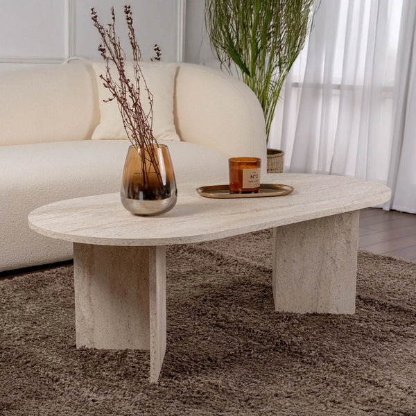 Coffee table Sable Oval Travertine look 120cm - Karrari