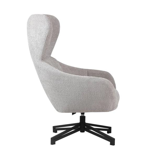 Light Grey Bouclé Lounge Armchair with Black Metal Base - Karrari