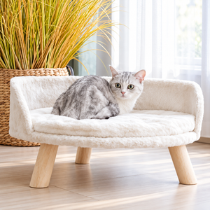 Cat Bed – Soft, Cozy, with a Curved Backrest & Wooden Legs