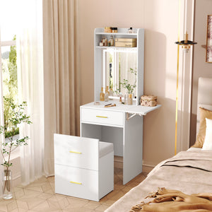 3-in-1 Vanity Desk with Lighted Mirror & Storage Chair - Karrari