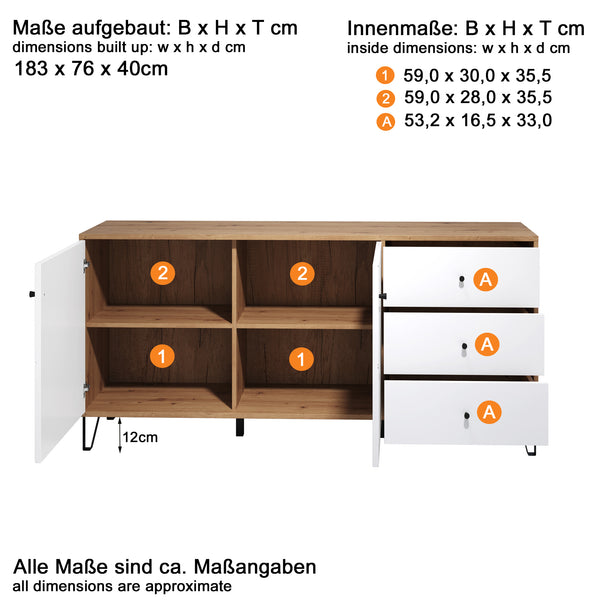 Touch Sideboard – Artisan Oak & Matt White