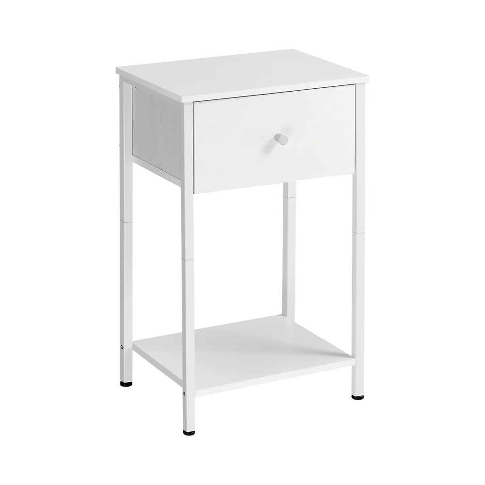 White Side Table with Fabric Drawer - Karrari