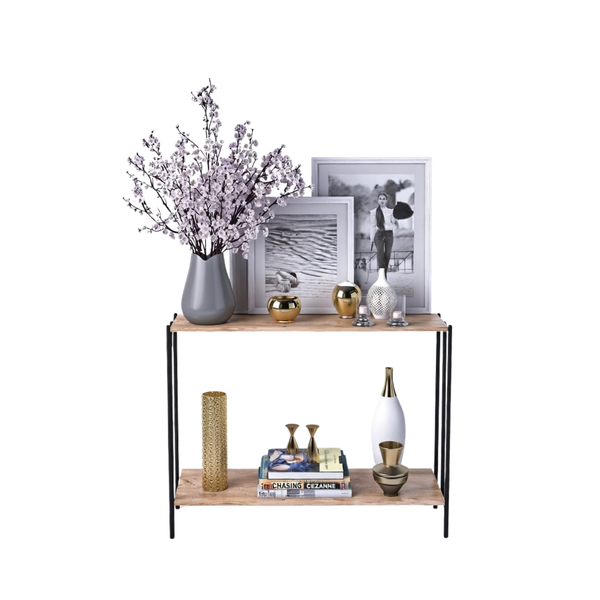 Industrial 2-Tier Console Table | Walnut & Black Metal Frame - Karrari