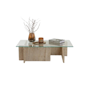 Elegant Coffee Table Top Tempered Glass - Travertine Colour - Karrari