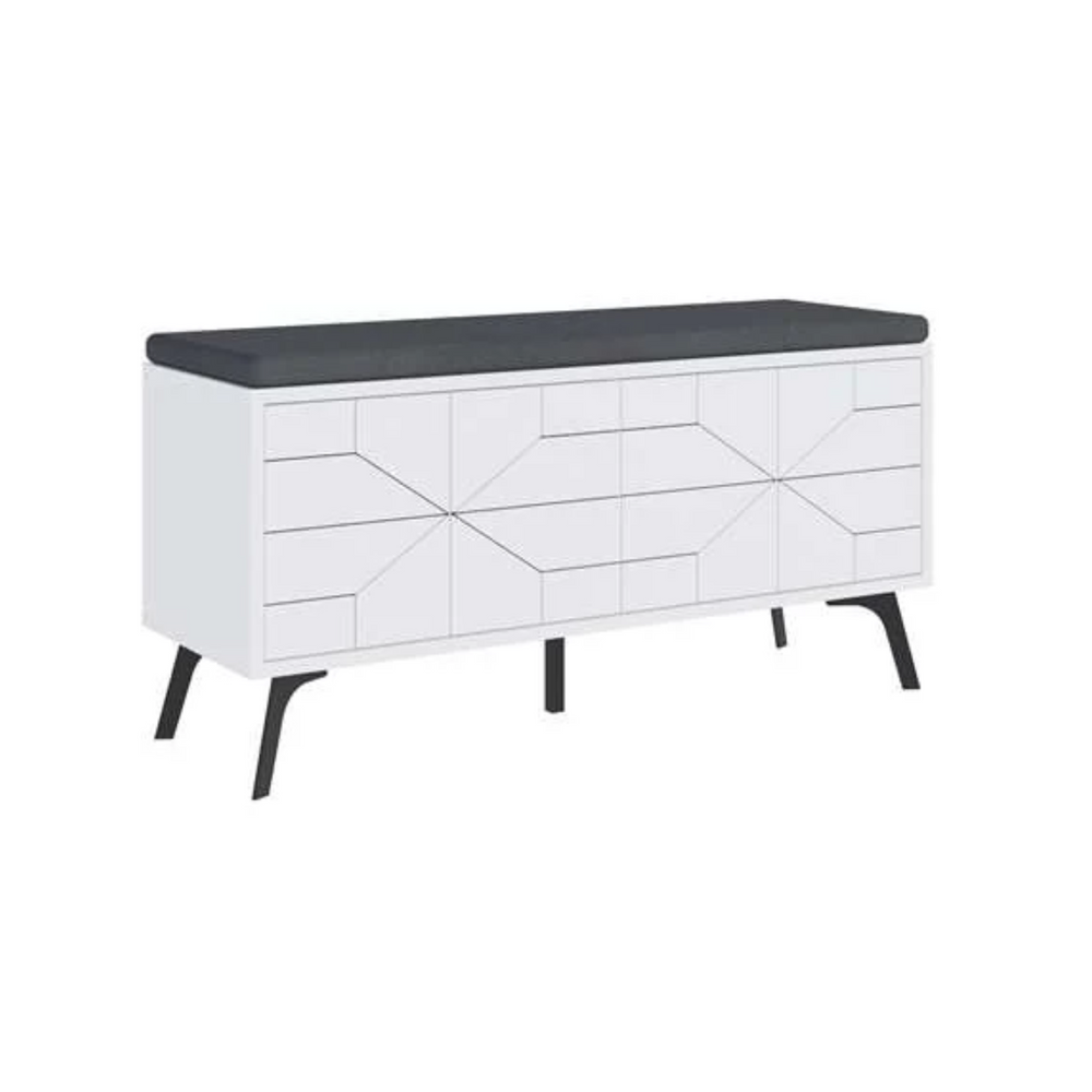 White Geometric Shoe Storage Bench - Karrari