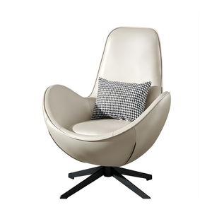 Luna Mid-Back Swivel Lounge Chair in Off-White Leather - Karrari
