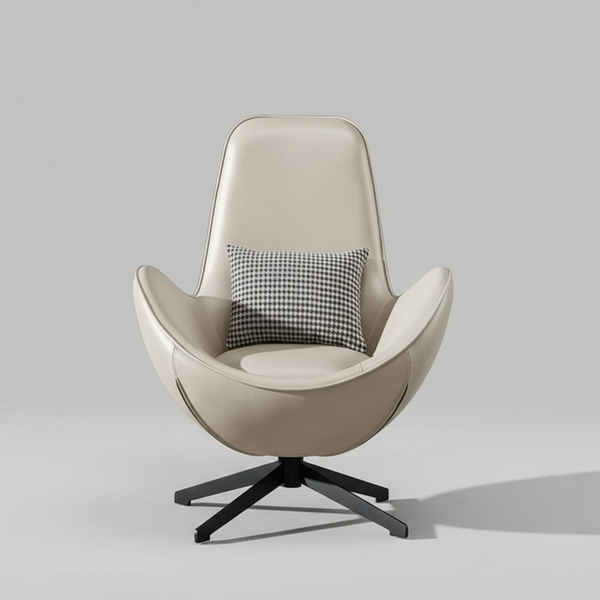 Luna Mid-Back Swivel Lounge Chair in Off-White Leather - Karrari
