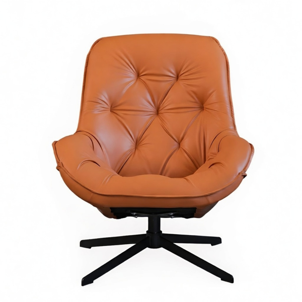 Sunset Orange Tufted Leather Lounge Chair with Iron Star Base - Karrari