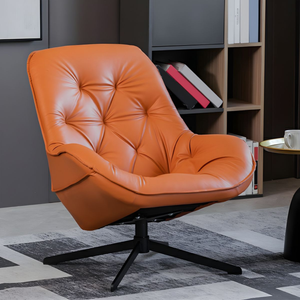 Sunset Orange Tufted Leather Lounge Chair with Iron Star Base - Karrari